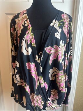 Karen Kane Pink/Cream/Black Drape Front Plus Size Top  3X NWT